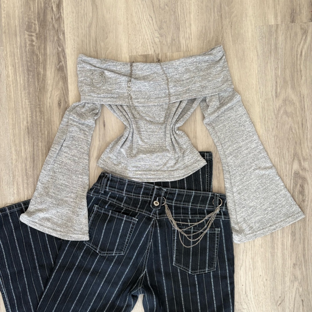 Gray Off-Shoulder Crop Top